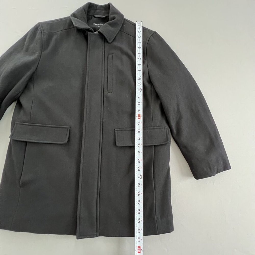 Calvin Klein Men Coat Wool Blend Size MEDIUM Black Hidden Zipper Snap Collared - Picture 6 of 8